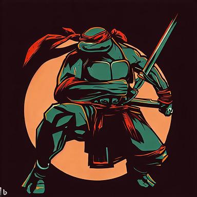 ninja turtle warrior in the style of Saul Bass