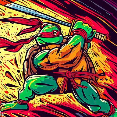 ninja turtle warrior in the style of Keith Haring