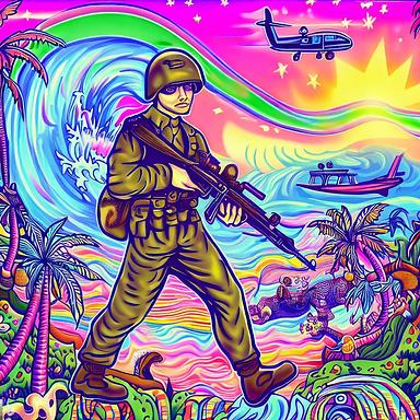 illustration of the Vietnam war, in the style of Lisa Frank