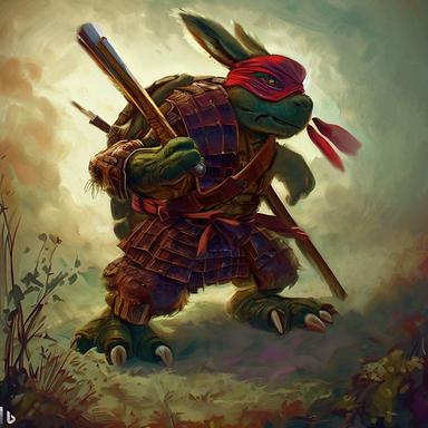 ninja turtle warrior in the style of Beatrix Potter