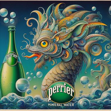 a Perrier mineral water advertisement, designed in the style of Salvador Dalí